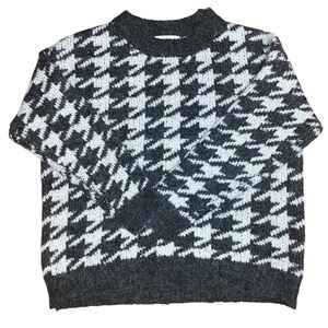 Oak + Fort Grey &White Houndstooth Chunky Wool Blend Crewneck Sweater Size S